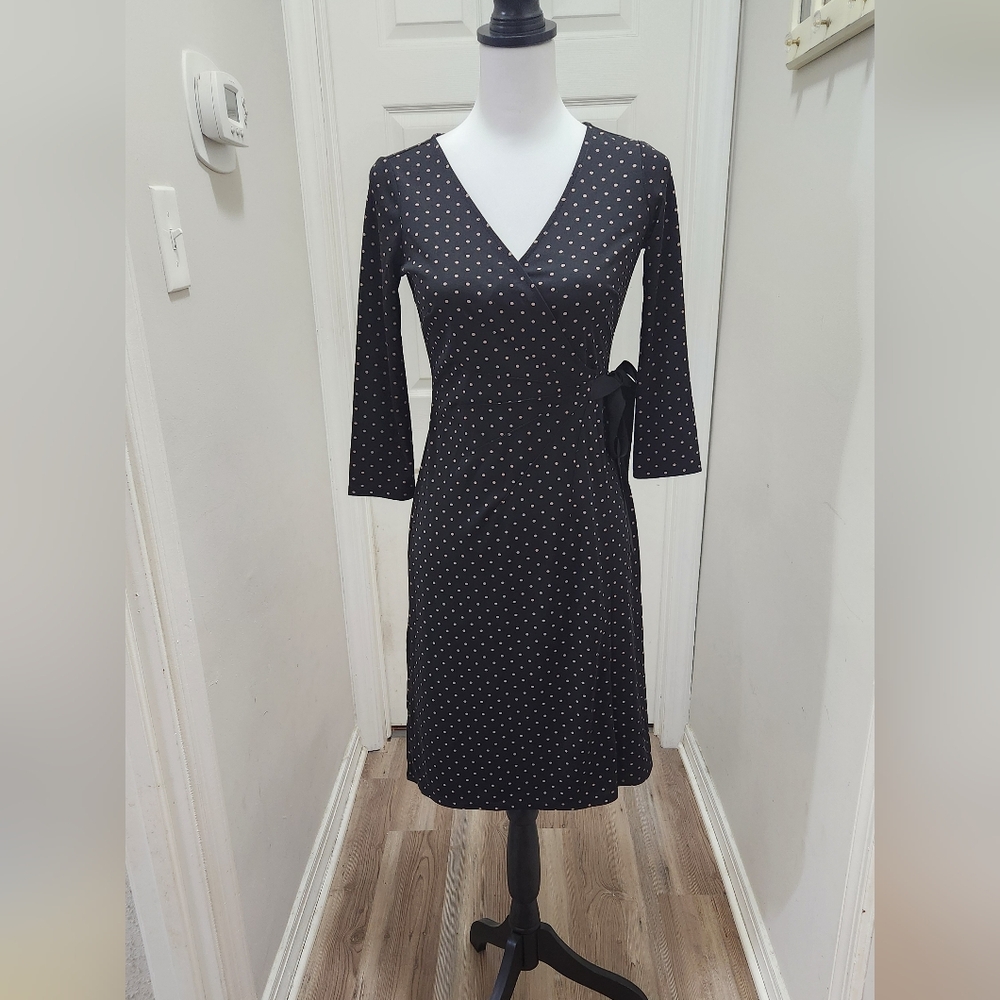 Anne Taylor Loft Elegant Black Polka Dot Wrap Dress